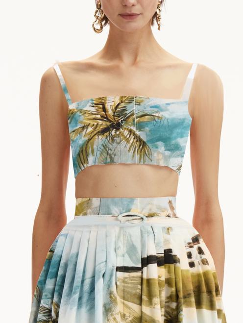 *VIRTUAL TRUNK SHOW* Oscar de la Renta Dominican Republic Toile Cotton Poplin Cropped Blouse