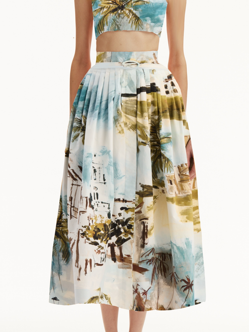 *VIRTUAL TRUNK SHOW* Oscar de la Renta Dominican Republic Toile Cotton Poplin Detail Skirt