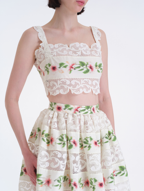 *VIRTUAL TRUNK SHOW* Oscar de la Renta Sleeveless Chine Hibiscus Stripes Poplin Blouse