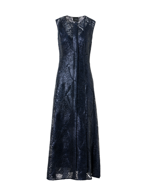 Akris Lacquered Sea Fan Lace Midi Dress in Navy