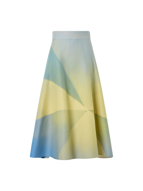 Akris Sunbeam Print Cotton Double-Weave Midi Skirt in Multicolor, Size 8