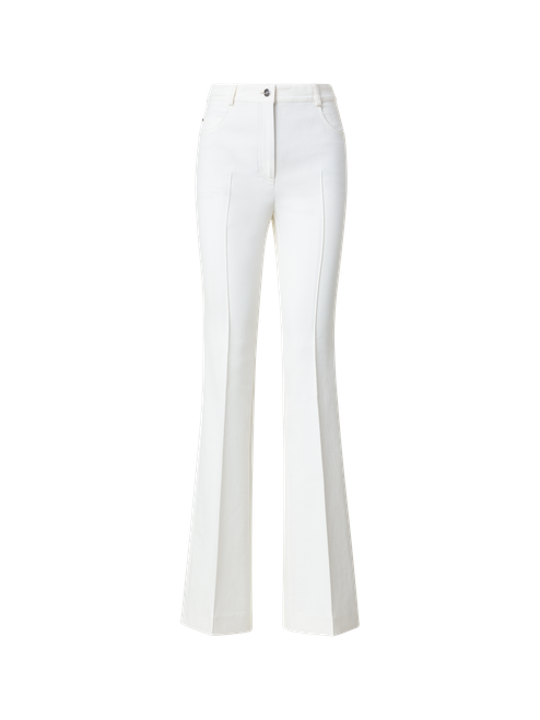 Akris Farid Bootcut Cotton Silk Stretch Double-Face Pants in Ecru