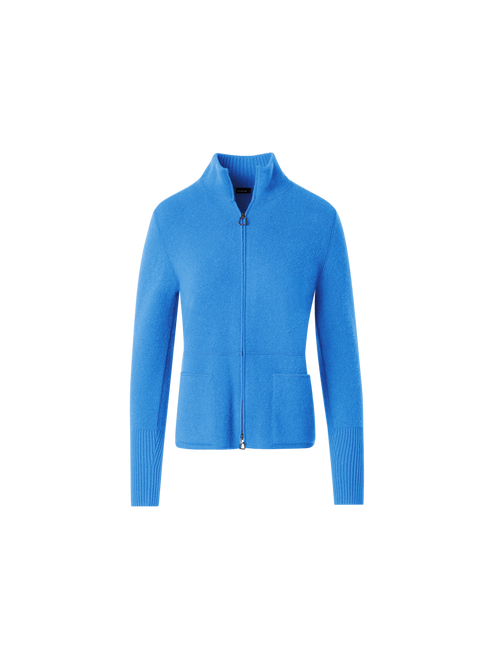 Akris Cashmere Piqué Stand-Collar Cardigan in Twilight