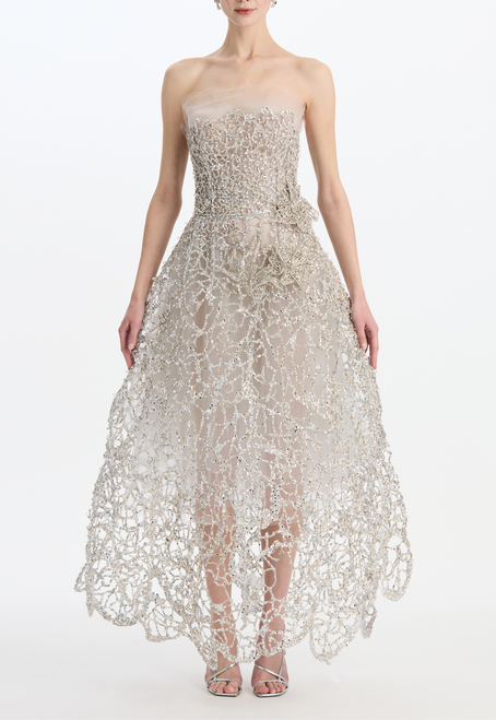 *VIRTUAL TRUNK SHOW* Oscar de la Renta Strapless Crystal Eaten Leaves Embroidered Gown