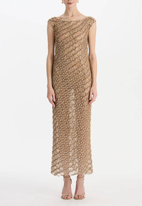 *VIRTUAL TRUNK SHOW* Oscar de la Renta Sleeveless Crystal Wave Embroidered Gown