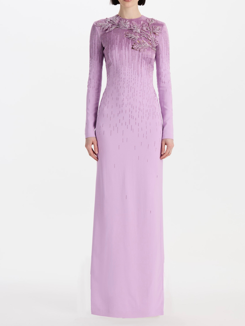 *VIRTUAL TRUNK SHOW* Oscar de la Renta Long Sleeve Cut Out Intarsia Leaves Gown