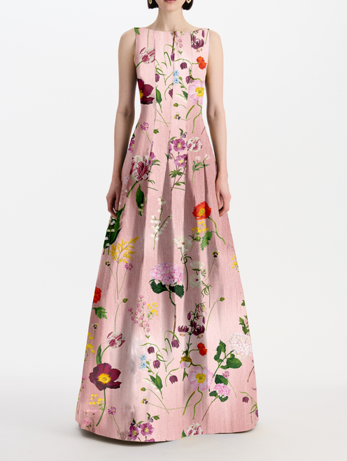 *VIRTUAL TRUNK SHOW* Oscar de la Renta Sleeveless Mixed Botanical Faille Gown