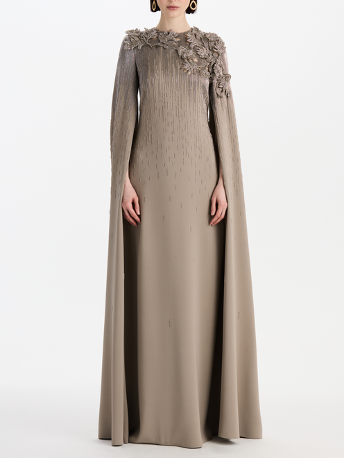 *VIRTUAL TRUNK SHOW* Oscar de la Renta Long Sleeve Cut Out Intarsia Leaves Embroidered Caftan