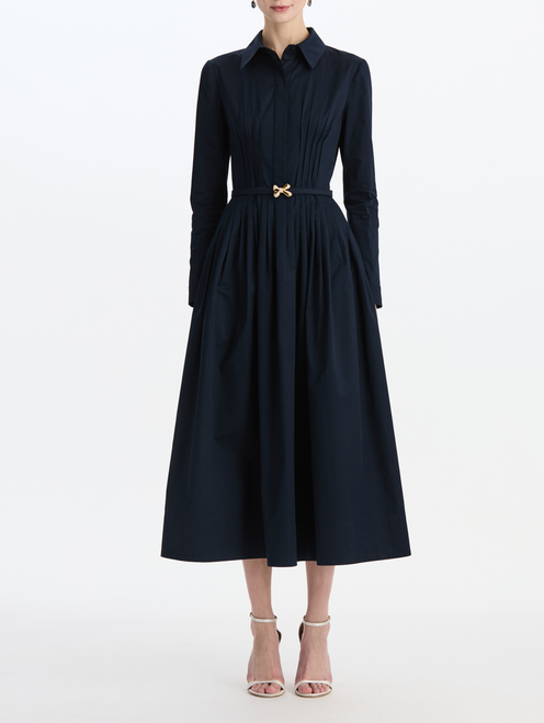 *VIRTUAL TRUNK SHOW* Oscar de la Renta Long Sleeve Collared Cotton Stretch Twill Dress