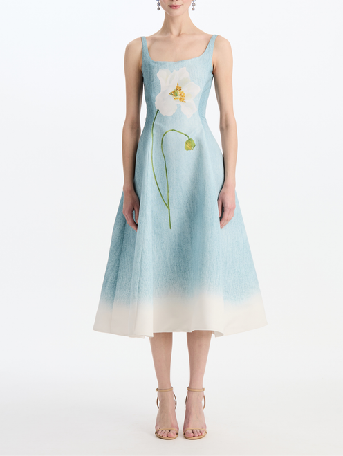 *VIRTUAL TRUNK SHOW* Oscar de la Renta Sleeveless Scoop Neck Peony Faille Day Dress