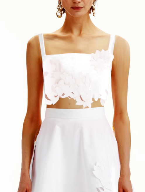*VIRTUAL TRUNK SHOW* Oscar de la Renta Cotton Stretch Twill Embroidered Crop Top