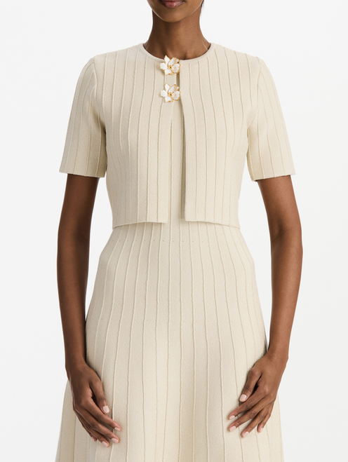 *VIRTUAL TRUNK SHOW* Oscar de la Renta Short Sleeve Ottoman Sparkle Knit Cropped Jacket