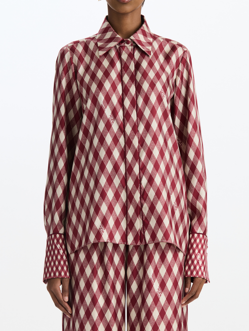 *VIRTUAL TRUNK SHOW* Oscar de la Renta Long Sleeve Tie Neck Argyle Silk Twill Blouse
