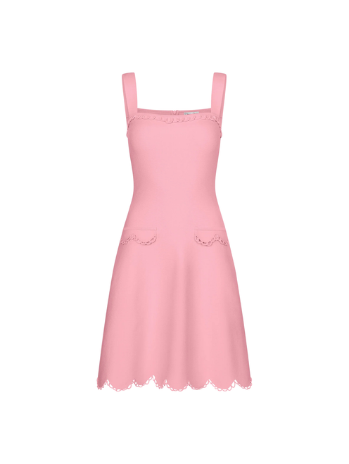 Oscar de la Renta Scallop Trim Knit Dress in Tulip, Size X-Small