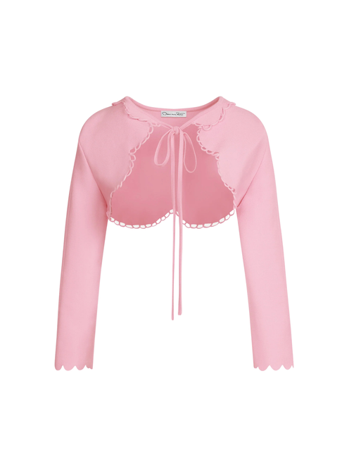 Oscar de la Renta Scallop Trim Knit Bolero in Tulip, Size X-Small