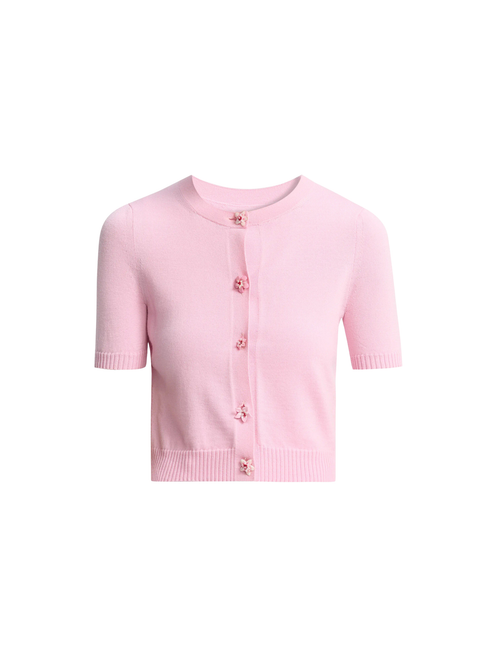 Oscar de la Renta Floral Button Cropped Cardigan in Pink, Size X-Small