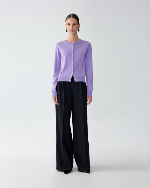 Carolina Herrera Crewneck Cardigan in Violeta, Size X-Large