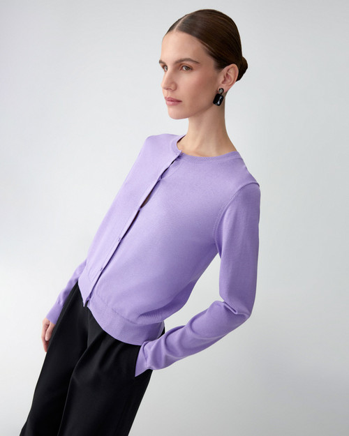 Carolina Herrera Crewneck Cardigan in Violeta, Size X-Large