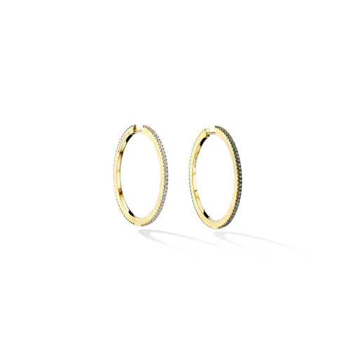 Cadar Large Yellow Gold Solo Hoop Earrings with White and Black Diamonds