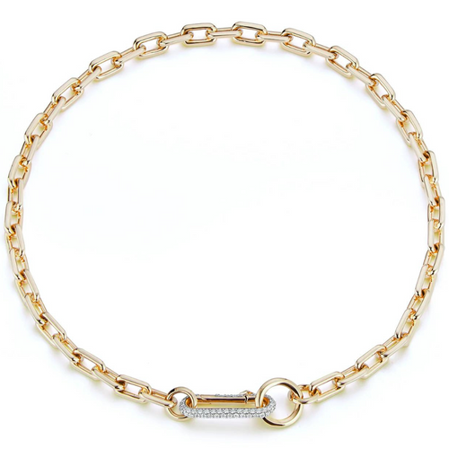 Walters Faith Saxon 18K Yellow Gold Chain Link Necklace with Elongated Diamond Link Clasp, 15"