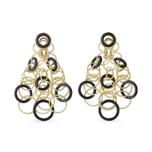 Buccellati Hawaii Color 18K Yellow Gold Pendant Earrings with Onyx (7cm)