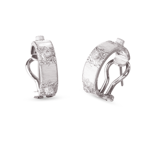 Buccellati Macri Classica 18K White Gold Diamond Hoop Earrings