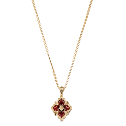 Buccellati Opera Tulle 18K Yellow Gold Pendant with Red Enamel Necklace, Small