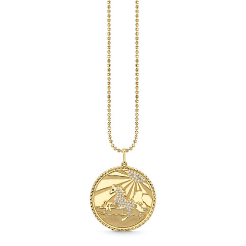 Sydney Evan 14K Yellow Gold & Diamond Horse Coin Charm Heavy Ball Chain Necklace
