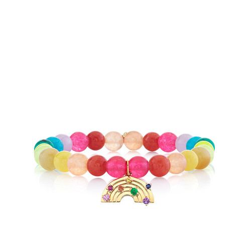 Sydney Evan Kid's Collection Gold & Rainbow Charm on Rainbow Jade Bracelet