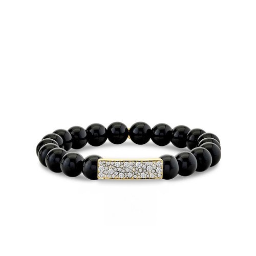 Sydney Evan Multi Stone Pavé Bar on Smooth Onyx Bead Bracelet