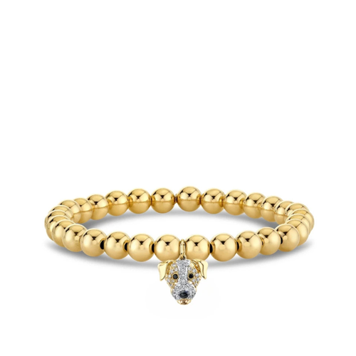 Sydney Evan 14K Yellow Gold & Diamond Jack Russell Charm on Gold Bead Bracelet