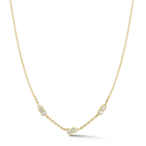Jade Trau 18K Yellow Gold Posey 3 Cluster Station Necklace, 18"
