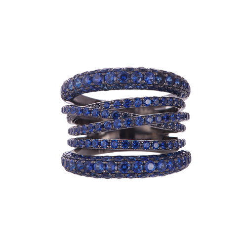 Sidney Garber 18K White Gold/Black Rhodium Sapphire Scribble Ring, Size 7