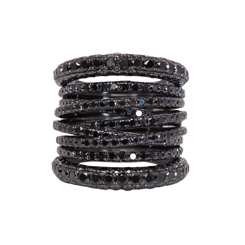 Sidney Garber 18K White Gold/Black Rhodium Tall Black Diamond Scribble Ring, Size 6.5