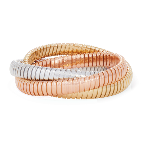 Sidney Garber 18K Tri-Color Gold 3 Band Rolling Bracelet (9mm), Size 18cm