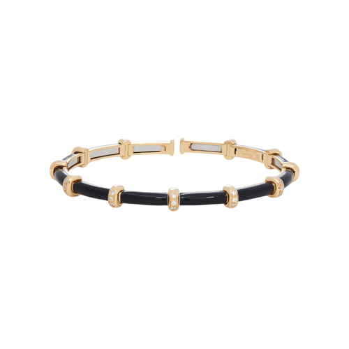 Sidney Garber 18K Yellow Gold Black Enamel Carly Bracelet with Diamonds