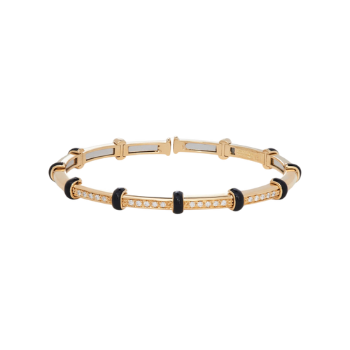 Sidney Garber 18K Yellow Gold Black Enamel Carly Bracelet with Diamonds