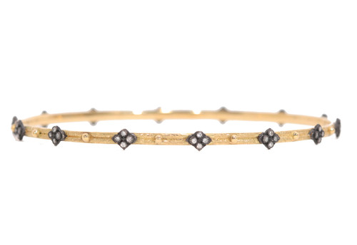 Armenta 18K Yellow Gold and Blackened Sterling Silver Crivelli and Granulation Bangle Bracelet, Size Medium