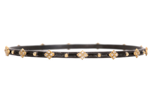 Armenta 18K Yellow Gold and Blackened Sterling Silver Crivelli and Granulation Bangle Bracelet, Size Medium