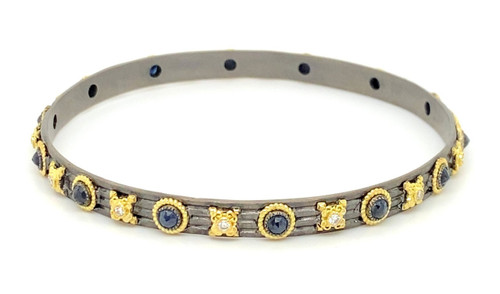 Armenta 18K Yellow Gold and Blackened Sterling Silver “X” Wide Bangle Bracelet, Size Medium