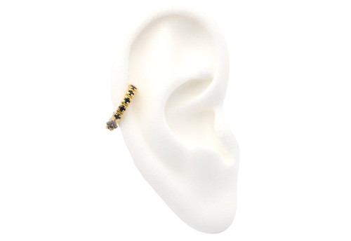 Armenta 18K Yellow Gold and Blackened Sterling Silver Hinged Ear Cuff with Crivelli, Black Sapphire and Champagne Diamonds