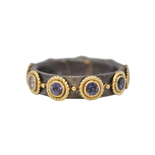 Armenta 18K Yellow Gold & Blackened Sterling Silver Iolite Band, Size 7