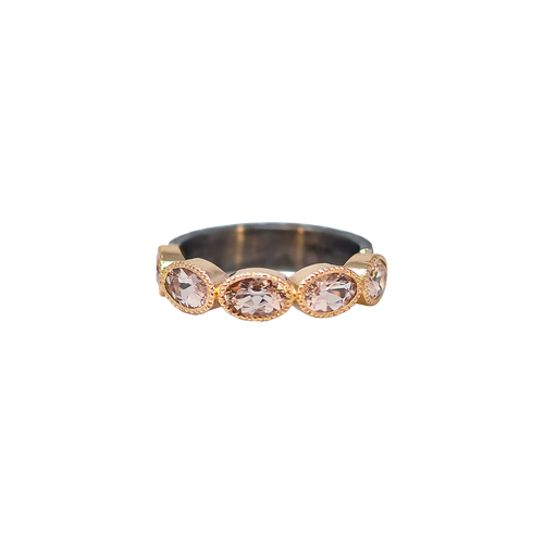 Armenta 14K Rose Gold and Grey Sterling Silver Oval Morganite Stack Band Ring, Size 6.5