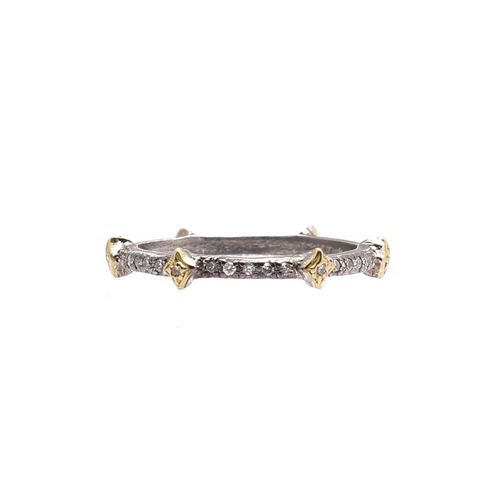 Armenta 18K Yellow Gold and Blackened Sterling Silver Crivelli Stack Band Ring, Size 6.5