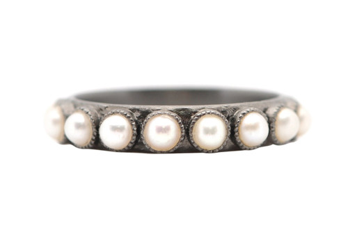 Armenta Blackened Sterling Silver Pearl Stack Band Ring, Size 6.5