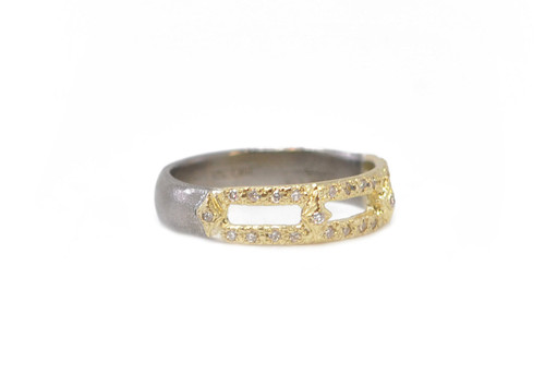Armenta 18K Yellow Gold and Grey Sterling Silver Paperclip Stack Ring, Size 7