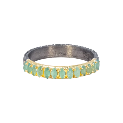 Armenta 18K Yellow Gold and Grey Sterling Silver Marquise Grandidierite Stack Band Ring, Size 7