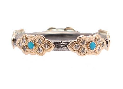 Armenta 14K Rose Gold and Grey Sterling Silver Scroll Stack Band Ring, Size 6.5