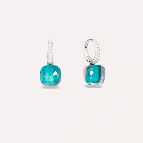 Pomellato Nudo 18K Rose and White Gold Classic Blue Topaz and Agate Earrings
