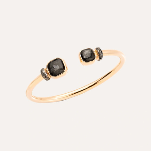 Pomellato Nudo 18K Rose Gold Obsidian and Black Diamond Bangle Bracelet, Size L